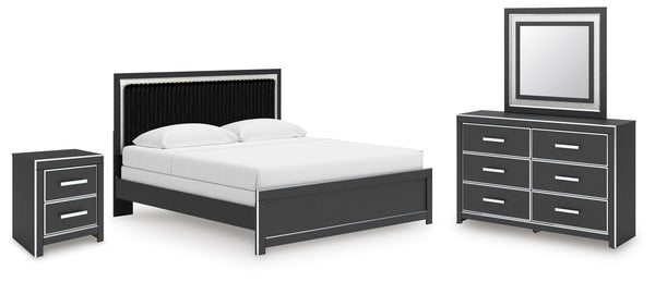 Zuraleus King Upholstered Panel Bed, Dresser, Mirror and Nightstand