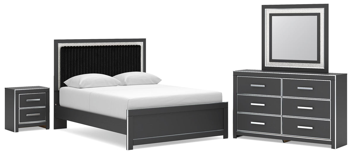 Zuraleus Queen Upholstered Panel Platform Bed, Dresser, Mirror and Nightstand