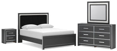 Zuraleus Queen Upholstered Panel Platform Bed, Dresser, Mirror and Nightstand