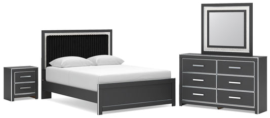 Zuraleus Queen Upholstered Panel Platform Bed, Dresser, Mirror and Nightstand