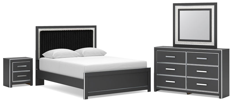 Zuraleus Queen Upholstered Panel Platform Bed, Dresser, Mirror and Nightstand