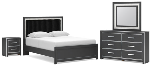 Zuraleus Queen Upholstered Panel Platform Bed, Dresser, Mirror and Nightstand