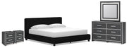 Birmonton King Upholstered Bed, Dresser, Mirror and 2 Nightstands