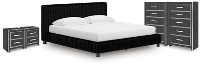 Birmonton King Upholstered Bed, 2 Chests and 2 Nightstands