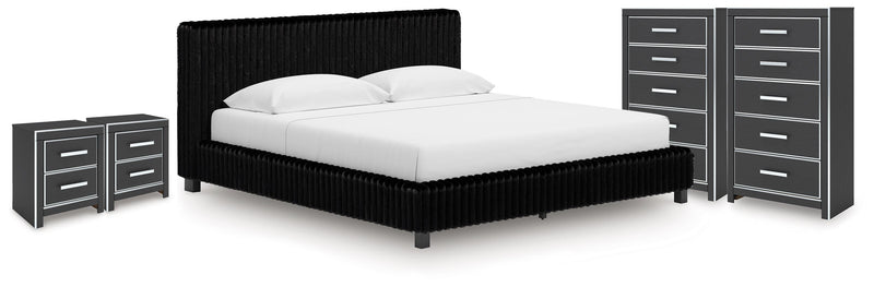 Birmonton King Upholstered Bed, 2 Chests and 2 Nightstands