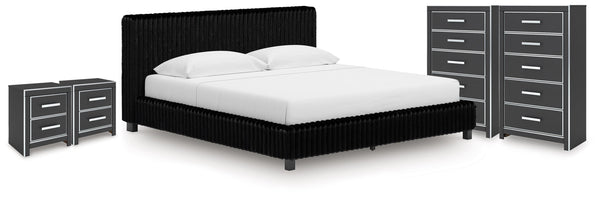 Birmonton King Upholstered Bed, 2 Chests and 2 Nightstands