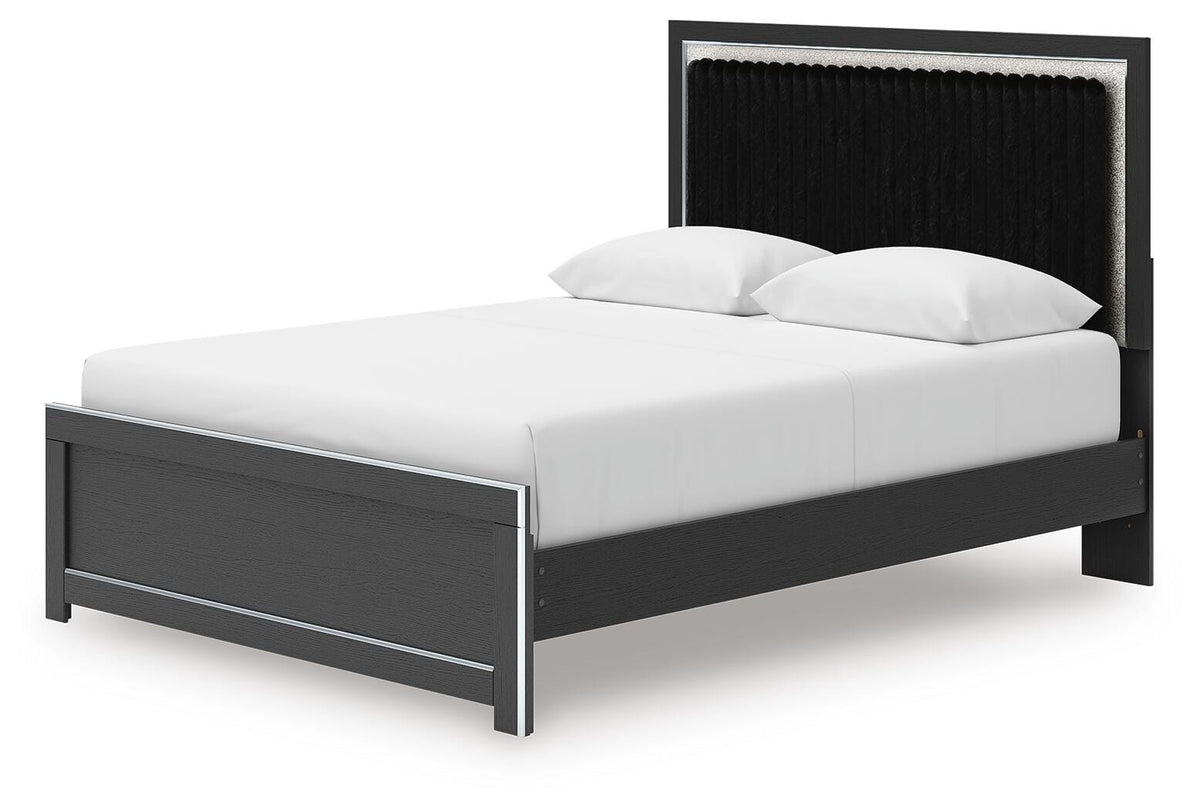 Zuraleus Queen Upholstered Panel Platform Bed, Dresser, Mirror and Nightstand