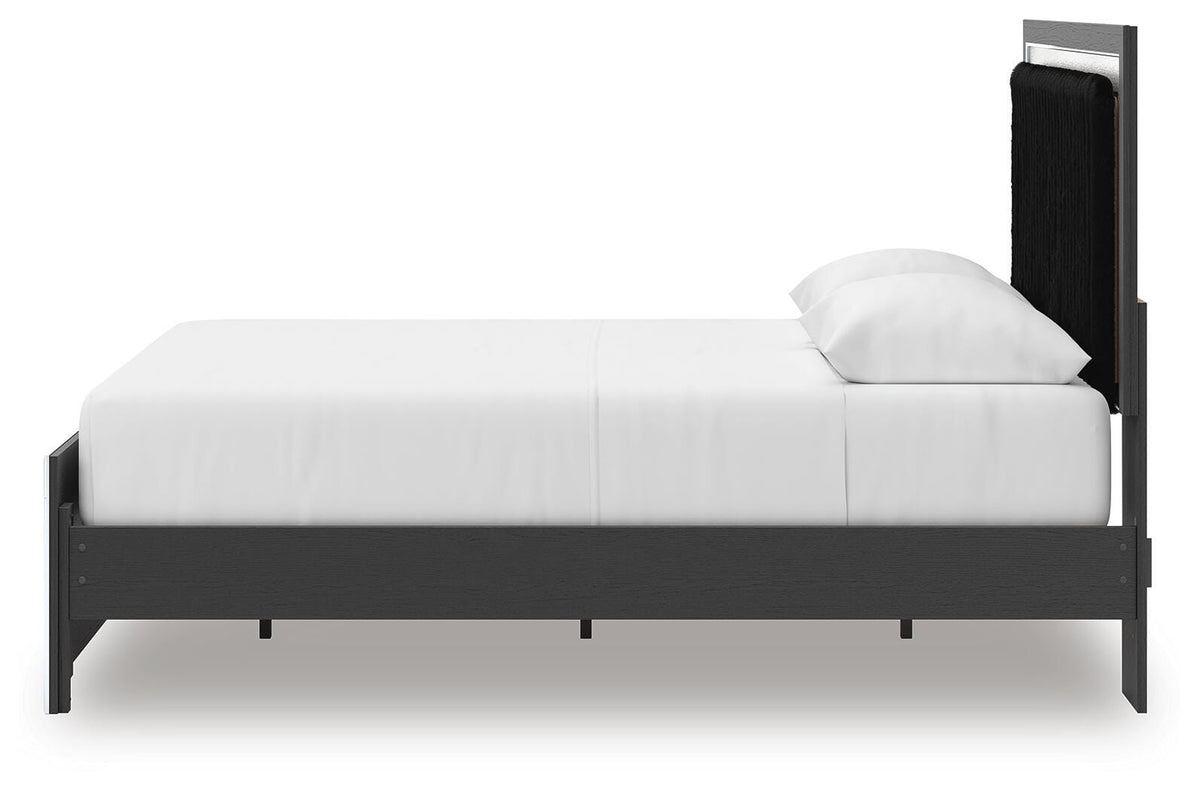 Zuraleus Queen Upholstered Panel Platform Bed, Dresser, Mirror and Nightstand