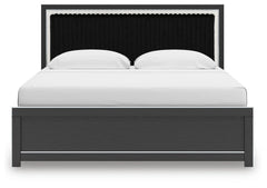 Zuraleus King Upholstered Panel Bed, Dresser, Mirror and Nightstand