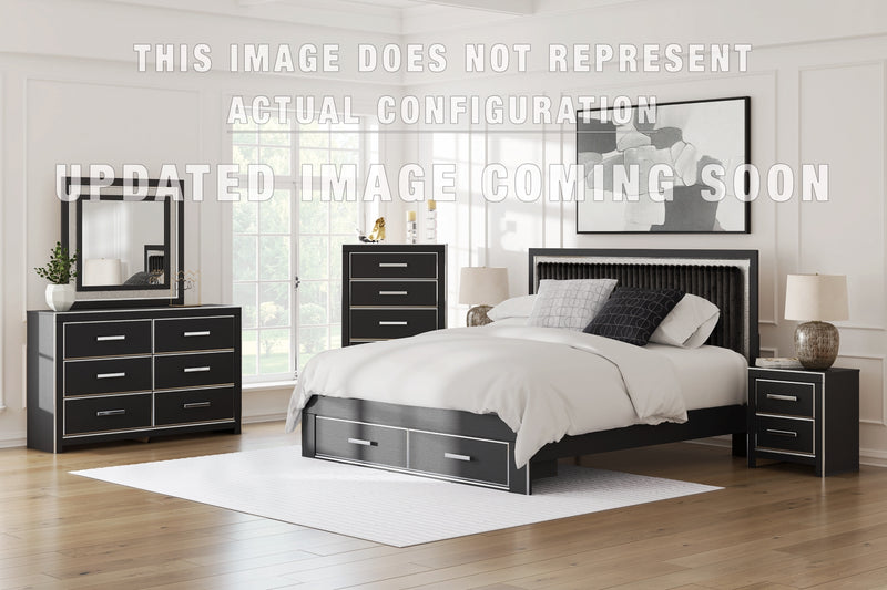 Zuraleus King Upholstered Panel Platform Storage Bed, Dresser, Mirror and Nightstand