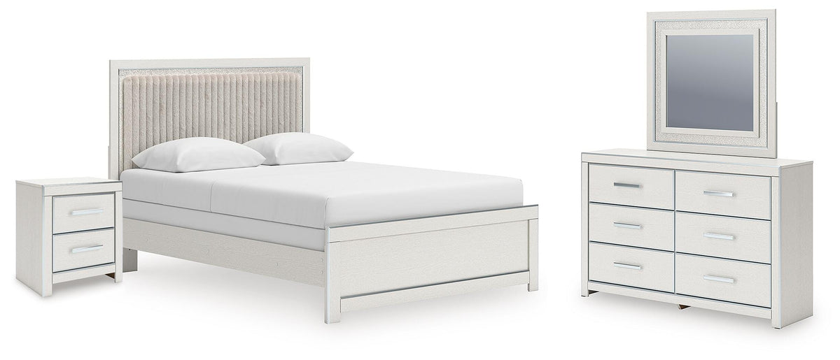 Zuraleus Queen Upholstered Panel Bed, Dresser, Mirror and Nightstand