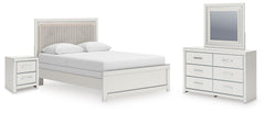Zuraleus Queen Upholstered Panel Bed, Dresser, Mirror and Nightstand