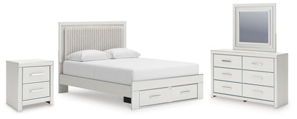 Zuraleus Queen Upholstered Panel Platform Storage Bed, Dresser, Mirror and Nightstand