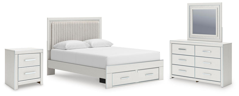 Zuraleus Queen Upholstered Panel Platform Storage Bed, Dresser, Mirror and Nightstand