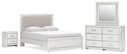 Birmonton Queen Upholstered Platform Bed, Dresser, Mirror and Nightstand