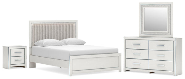 Birmonton Queen Upholstered Platform Bed, Dresser, Mirror and Nightstand