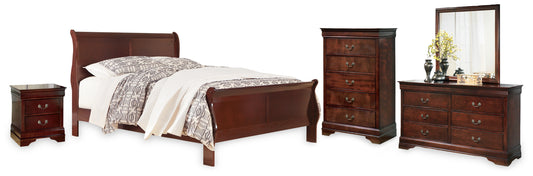 Alisdair California King Sleigh Bed with Mirrored Dresser, Chest and Nightstand