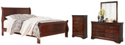 Alisdair California King Sleigh Bed with Mirrored Dresser and Chest