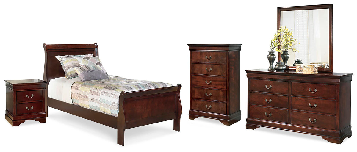 Alisdair Twin Sleigh Bed with Mirrored Dresser, Chest and Nightstand