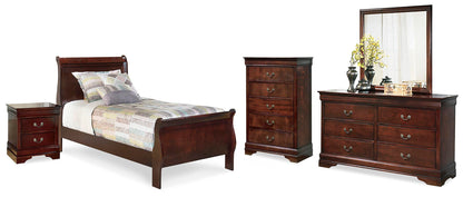 Alisdair Twin Sleigh Bed with Mirrored Dresser, Chest and Nightstand