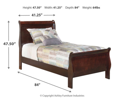 Alisdair Twin Sleigh Bed with Mirrored Dresser and Chest