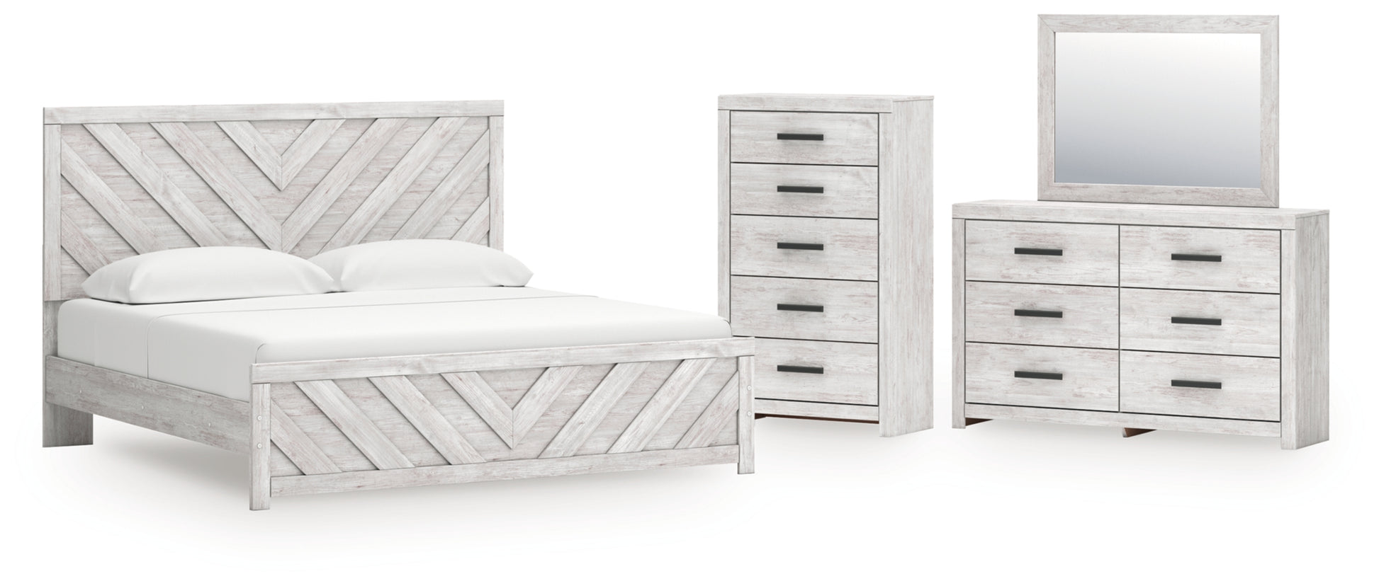 Cayboni King Panel Bed, Dresser, Mirror and Chest