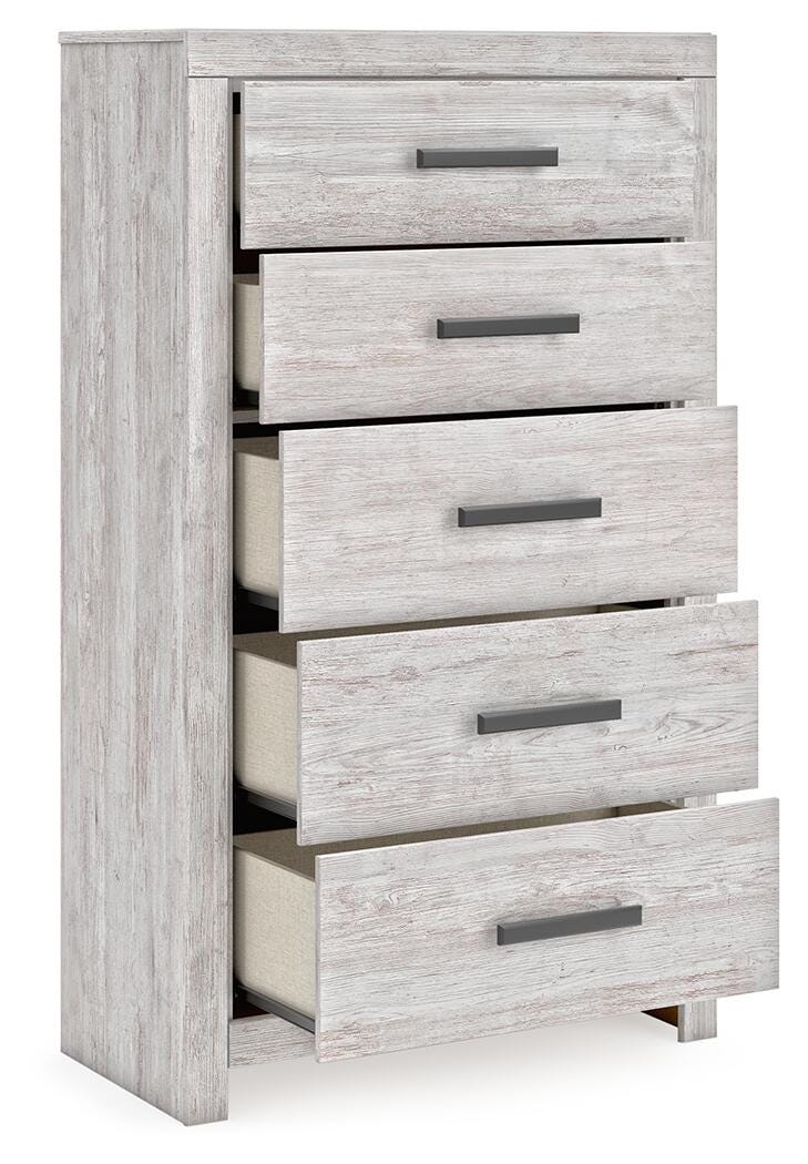 Cayboni King Panel Bed, Dresser, Mirror, Chest and Nightstand