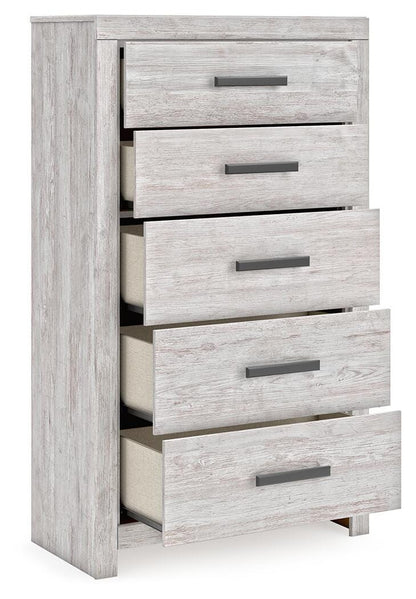 Cayboni King Panel Bed, Dresser, Mirror, Chest and Nightstand
