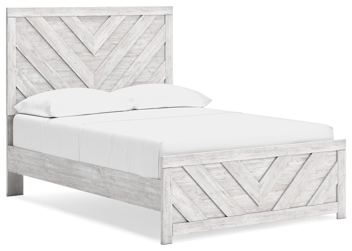 Cayboni Full Panel Bed with Mirrored Dresser and Nightstand