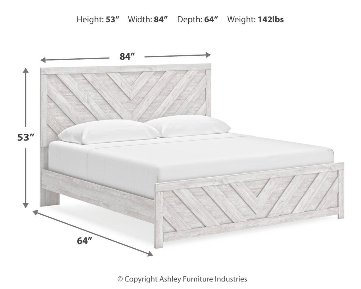 Cayboni King Panel Bed, Dresser, Mirror, Chest and Nightstand