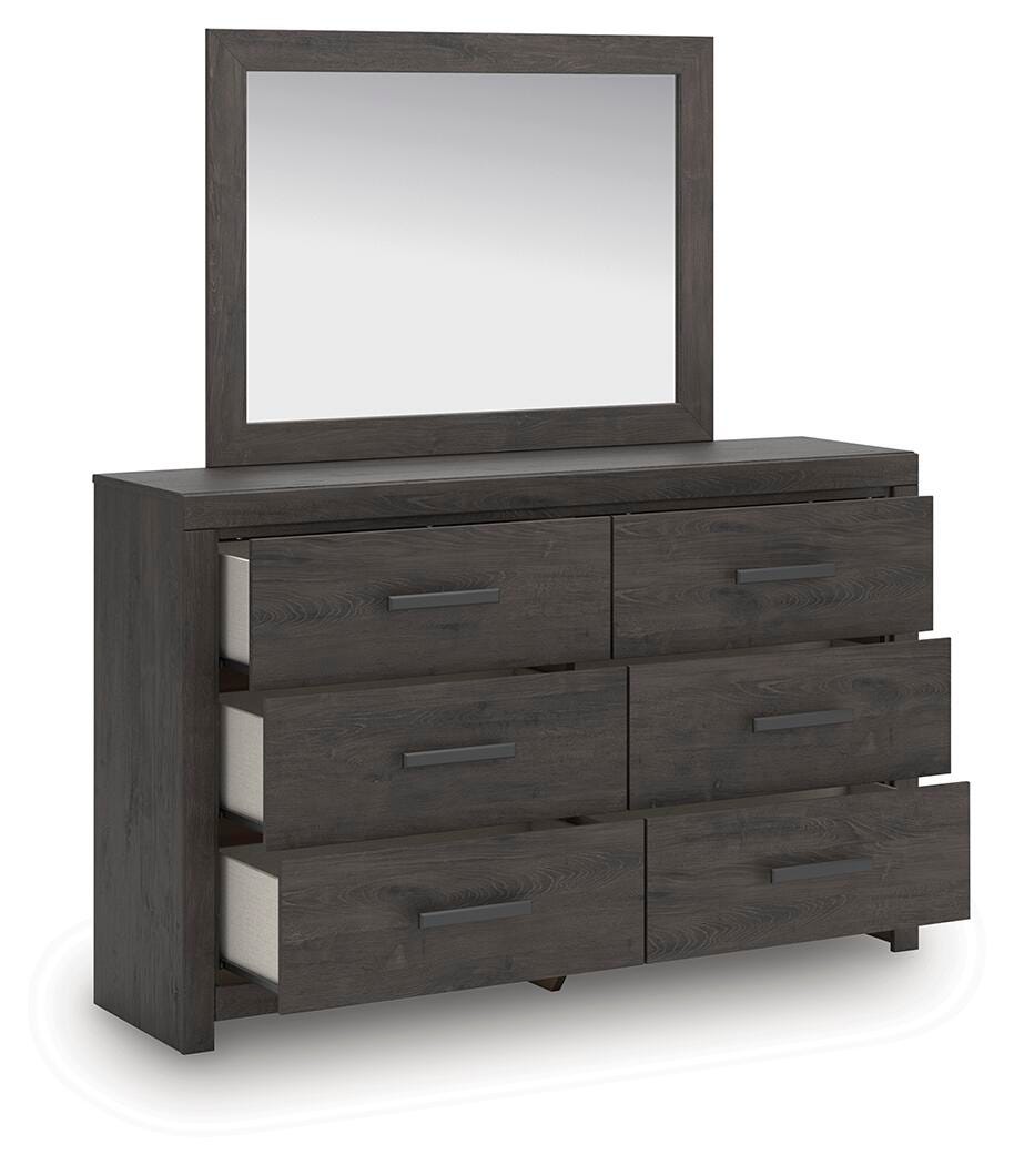 Prendonea King Panel Bed, Dresser, Mirror and Nightstand