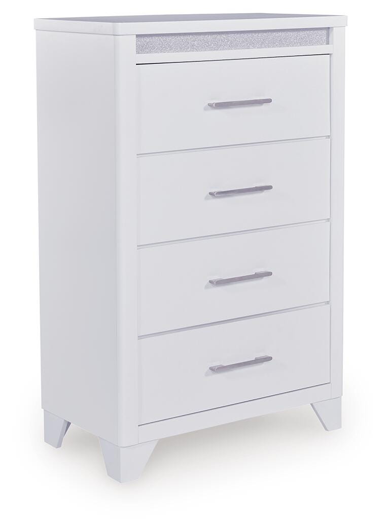 Frostlyn Queen Upholstered Panel Bed, Dresser, Mirror, Chest and 2 Nightstands