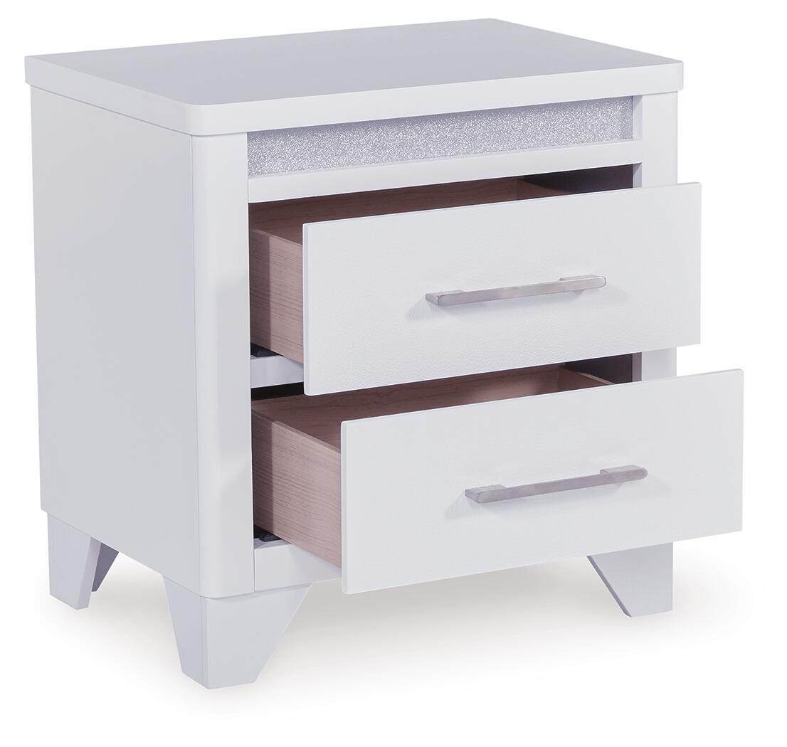Frostlyn Queen Upholstered Panel Bed, Dresser, Mirror, Chest and 2 Nightstands