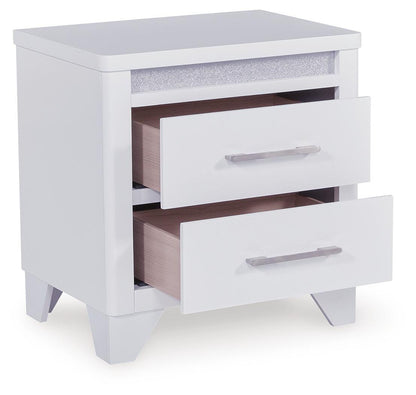 Frostlyn Queen Upholstered Panel Bed, Dresser, Mirror, Chest and 2 Nightstands