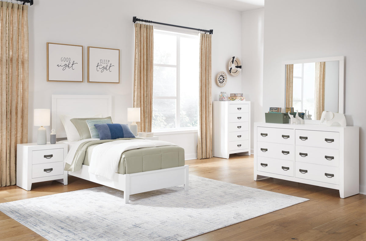 Binterglen Twin Panel Bed with Mirrored Dresser