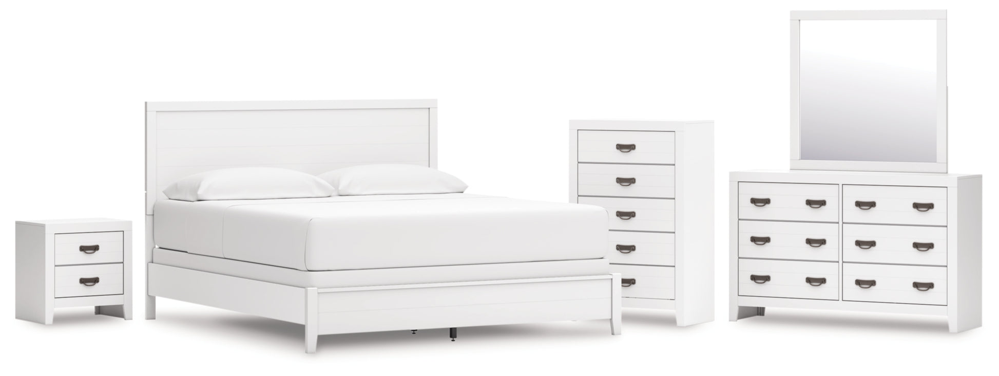 Binterglen California King Panel Bed, Dresser, Mirror, Chest and Nightstand