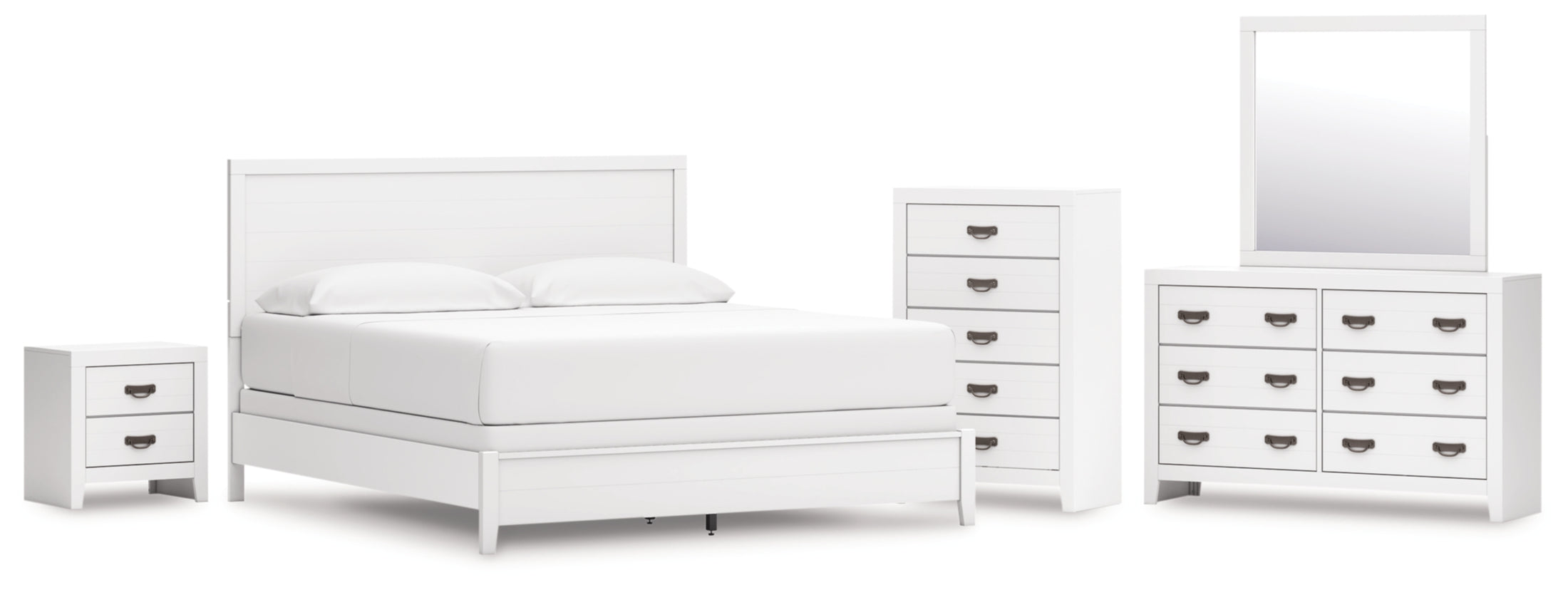 Binterglen California King Panel Bed, Dresser, Mirror, Chest and Nightstand