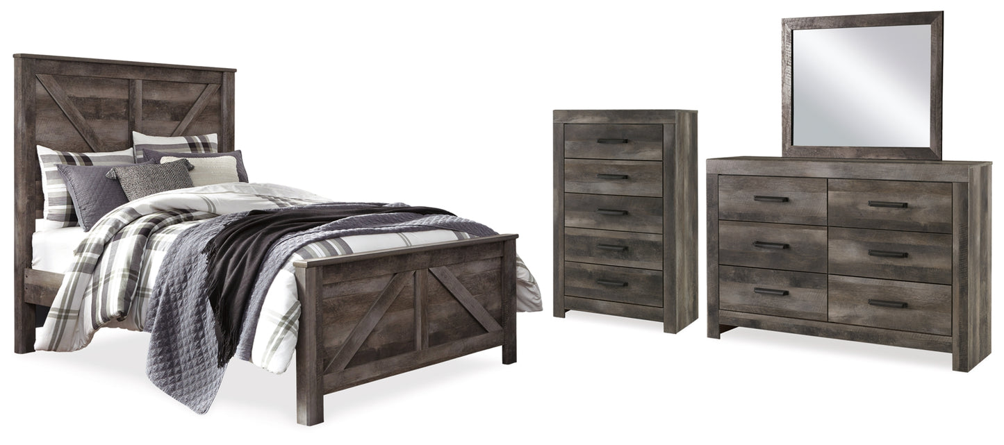 Wynnlow Queen Crossbuck Panel Bed with Mirrored Dresser and Chest