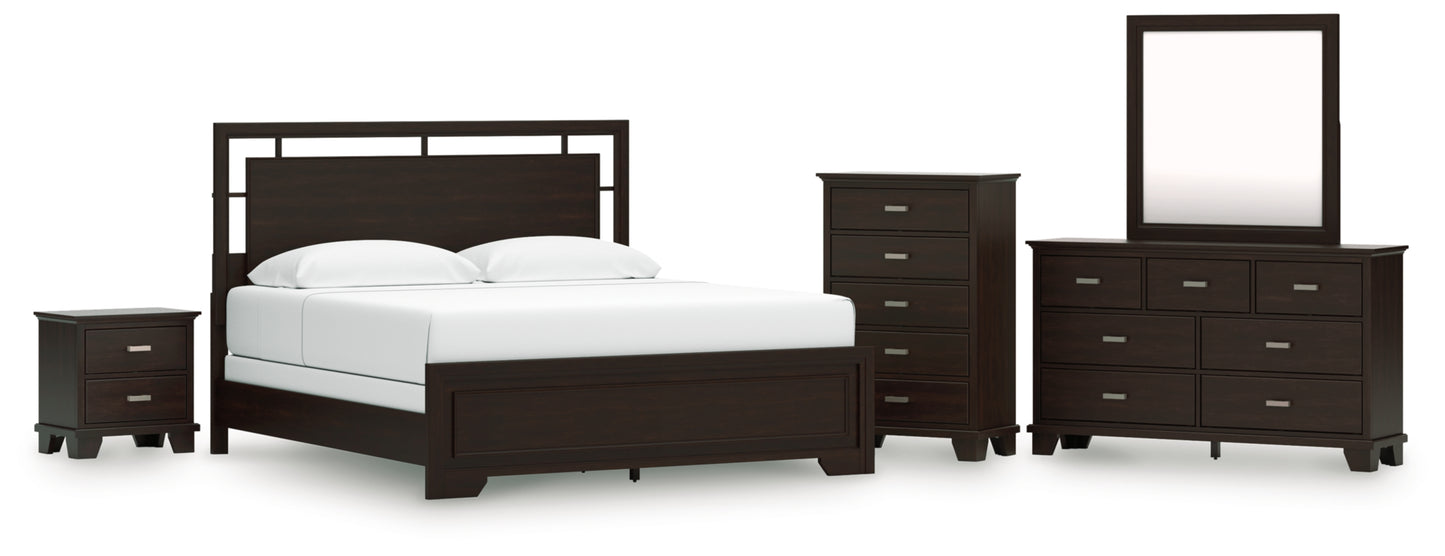 Covetown King Panel Bed, Dresser, Mirror, Chest and Nightstand