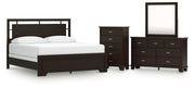 Covetown California King Panel Bed, Dresser, Mirror and Chest