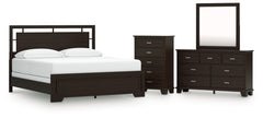 Covetown California King Panel Bed, Dresser, Mirror and Chest