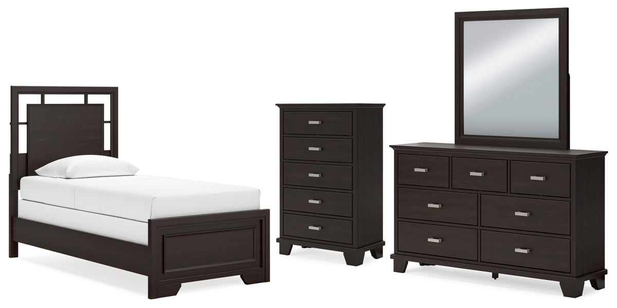 Covetown Twin Panel Bed, Dresser, Mirror and Chest