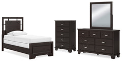 Covetown Twin Panel Bed, Dresser, Mirror and Chest