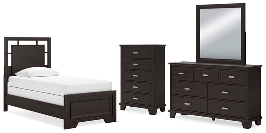Covetown Twin Panel Bed, Dresser, Mirror and Chest
