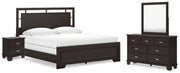 Covetown King Panel Bed with Mirrored Dresser and Nightstand