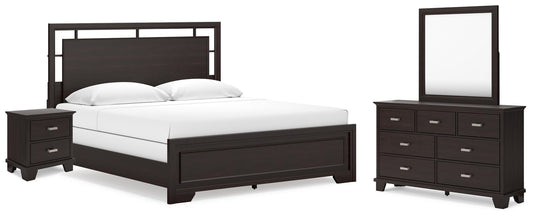 Covetown King Panel Bed with Mirrored Dresser and Nightstand