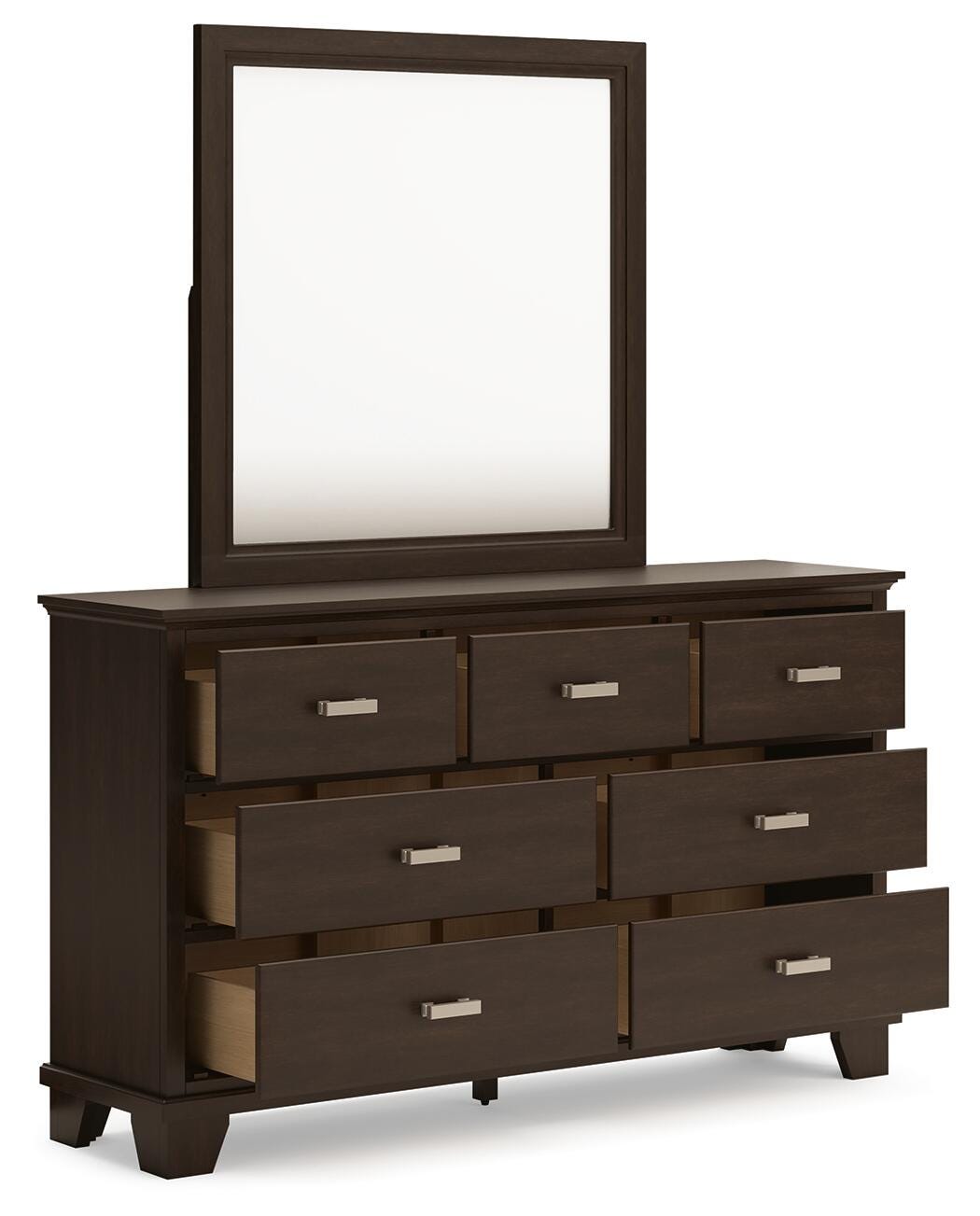 Covetown California King Panel Bed with Mirrored Dresser