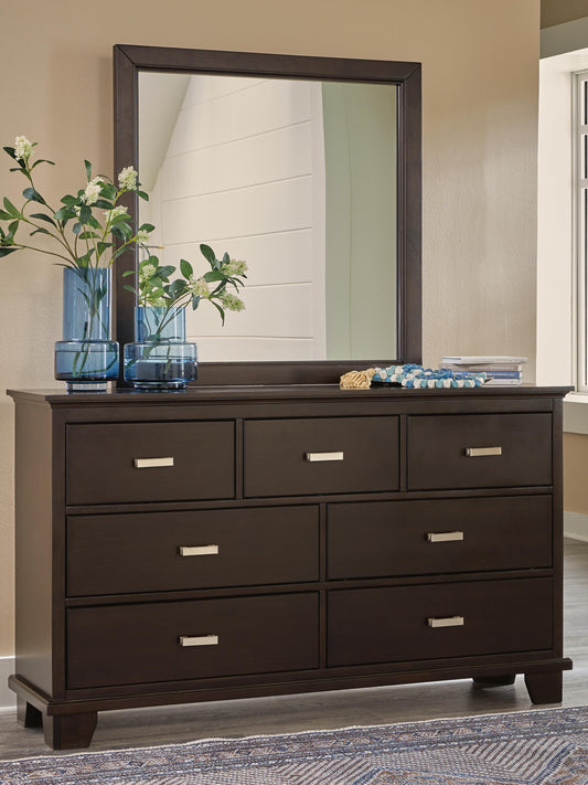 Covetown California King Panel Bed with Mirrored Dresser