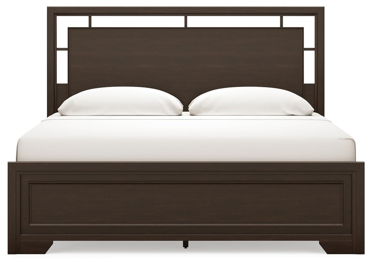 Covetown King Panel Bed with Mirrored Dresser and Nightstand