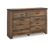 Trinell Queen Panel Headboard Bed with Mirrored Dresser and Chest